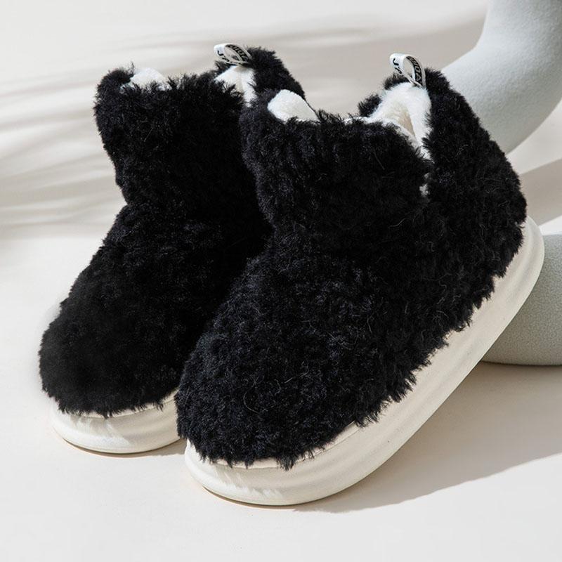 Зимние хлопковые тапочки из овечьей шерсти, новые пушистые плюшевые тапочки, обувь на меховой плоской подошве, уличные женские хлопковые сапоги, теплые домашние флисовые сапоги на толстой подошве