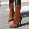 Узкие гольфы, сапоги, эластичные, флок, синие, красные, черные, на высоком каблуке, туфли для вечеринок, женские, большого размера, модные, осенние, ботильоны, женские