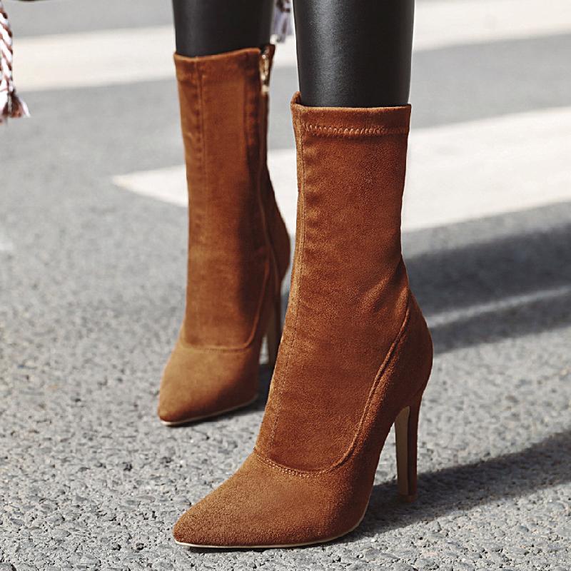 Узкие гольфы, сапоги, эластичные, флок, синие, красные, черные, на высоком каблуке, туфли для вечеринок, женские, большого размера, модные, осенние, ботильоны, женские