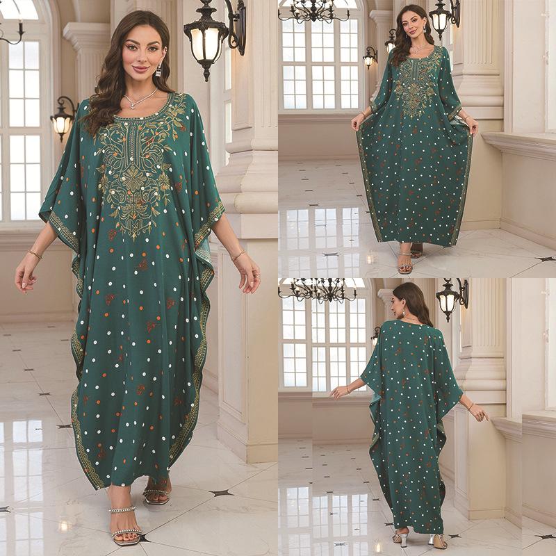 2025 European & American Cotton Embroidered Beach Cover-up Robe Style Dress