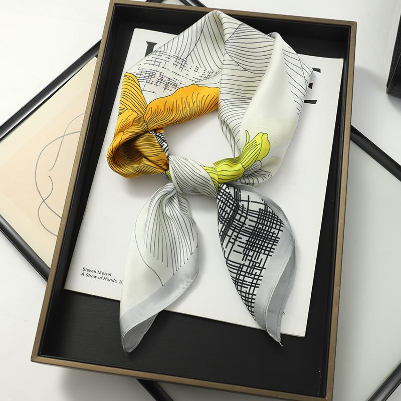 Luxury Women Silk Square Scarf Shawl Fashion Xiaoxiangfeng Print Design Satin Hijab Wraps Neckerchief Female Hair Bands 70*70CM