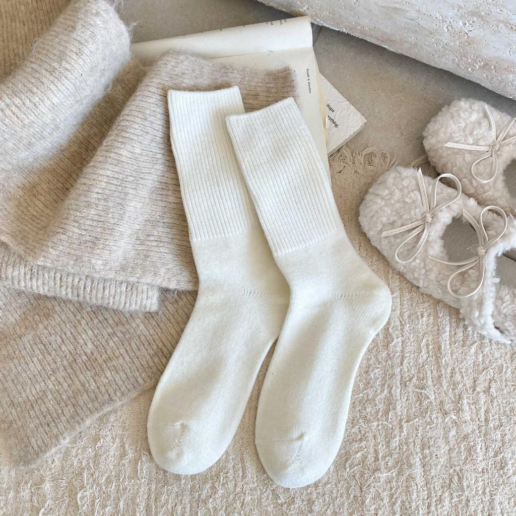 Coffee Color Cashmere Socks Winter Thickened Fine Needle Wool Solid Color Brown Stacked Socks Stockings
