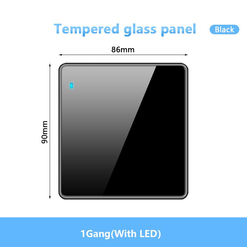 Universal Wall LED Light 1/2Way Switch 16A Black/White Tempered Glass Panel ON OFF Power Push Button Rocker Switch 1/2/3/4 Gang