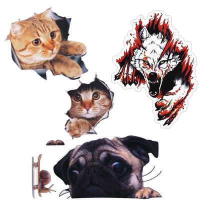 3D Мопс и котенок Голова волка Смешные наклейки на машину - One Piece