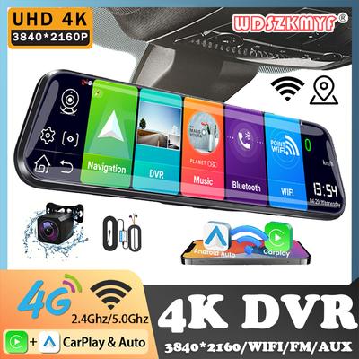 4K двойной объектив автомобильный видеорегистратор 10 дюймов зеркало видеорегистратор для автомобилей беспроводной Carplay Android Auto передняя и задняя камера черный ящик автомобиль Assecorie