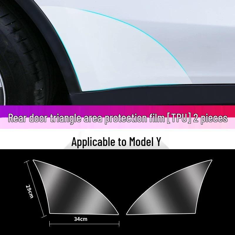Защитная пленка из ТПУ для задней двери Tesla Model Y/3 - Треугольная зона, Антипрозрачная Глянцевая Черная
