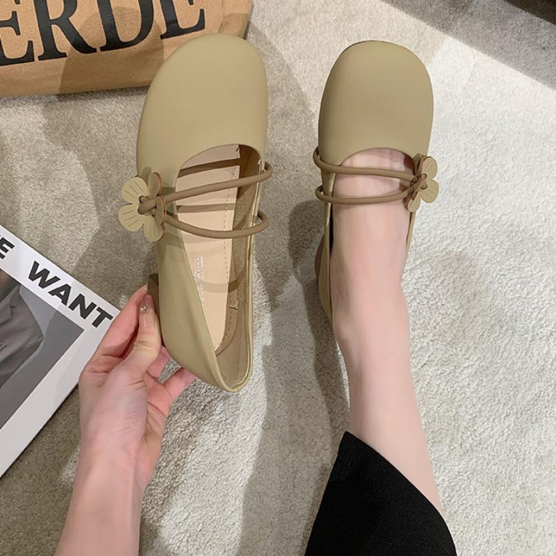 2024 Лето Новые Модные Простые Цветочные Универсальные Однотонные Туфли Мягкая Подошва Мягкие Кожаные Круглые Женские Туфли На Плоской Подошве