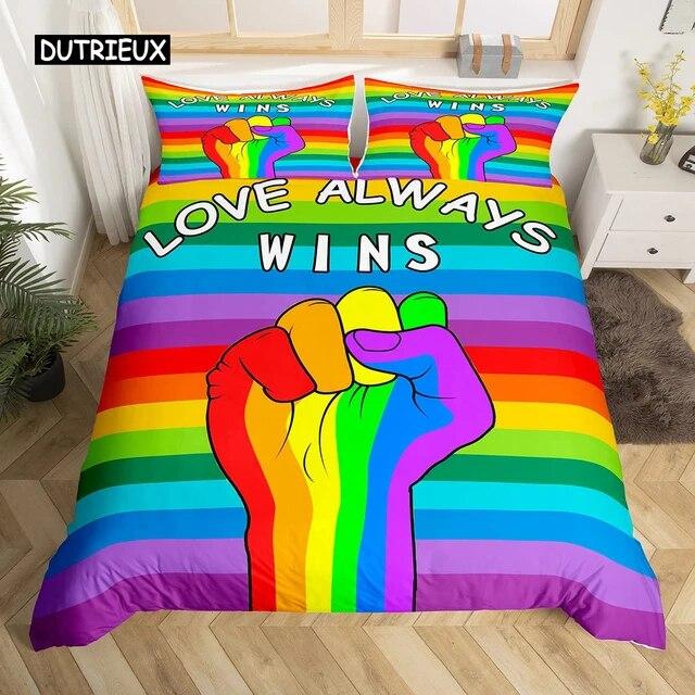 Love is Love Пододеяльник Радужный комплект постельного белья Pride for Love Theme Романтическое одеяло Красочный мультяшный автомобиль Покрывало из трех предметов