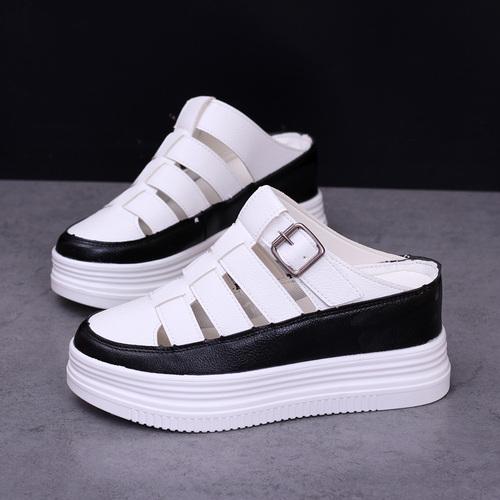 Мода 2024 года, женская обувь на платформе, весна-лето, платформа, внутренняя высота, увеличение, тапочки с высокой пряжкой, женская обувь Baotou 8 см