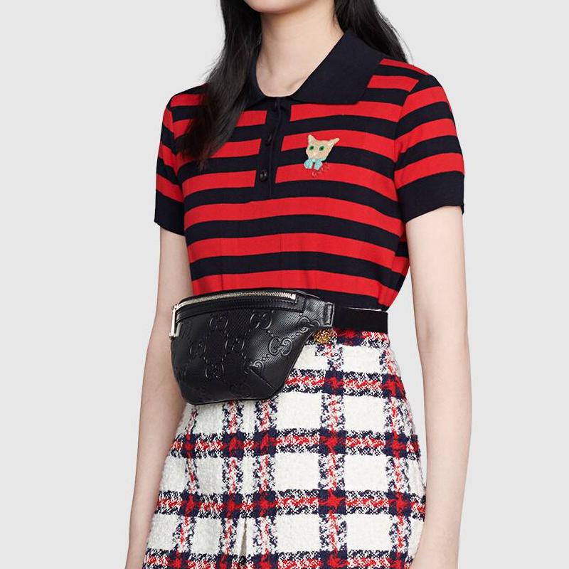 Gucci Кожаная сумка на плечо через плечо с тиснением логотипа пресбиопии, сумка на грудь, поясная сумка, обычная, унисекс, модель для пары, черная