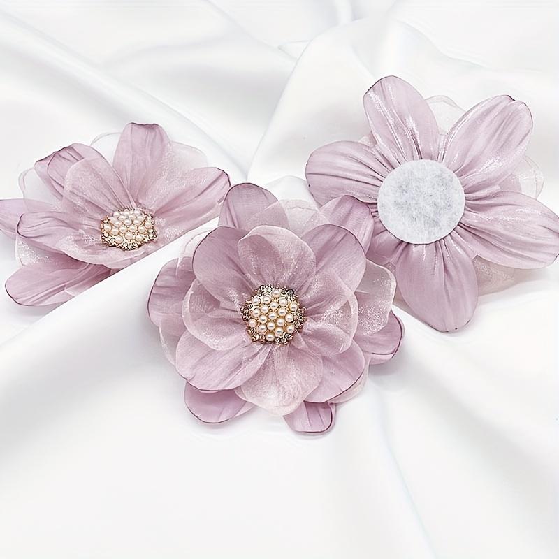 5pcs Handmade Fabric Flower Appliques with Beaded Center, Multilayer Organza Flowers for DIY Dress, Shoes, Brooch Accessories