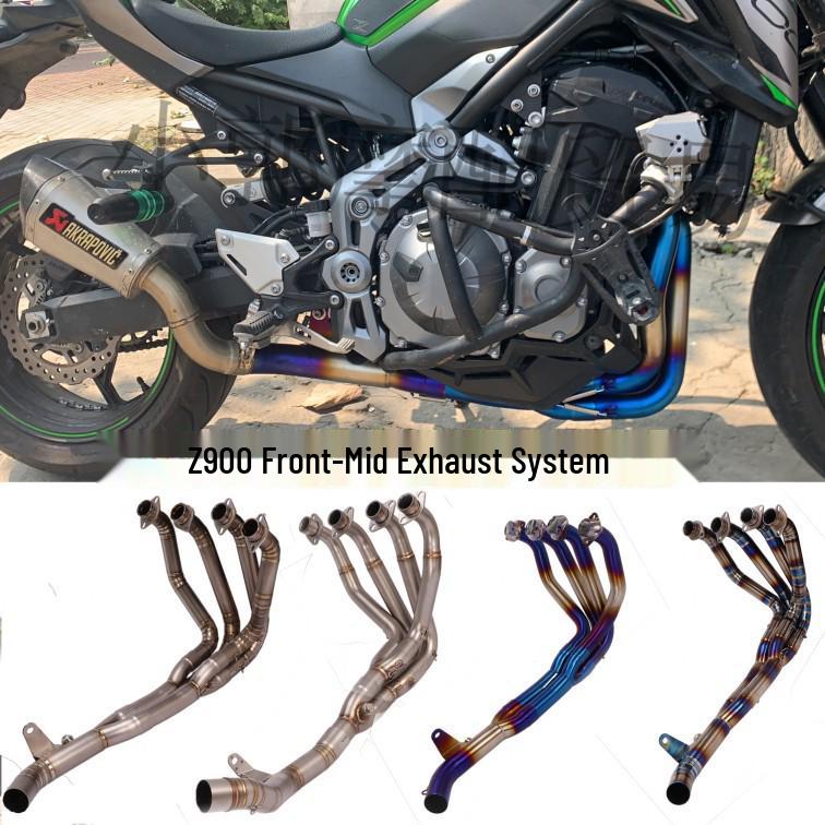 Kawasaki Z900 Titanium SC Exhaust System: Blue-Baked Front Section for Motorcycle Modification