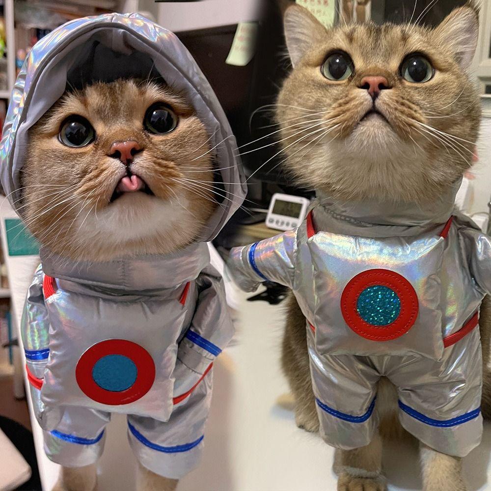 Soft Cat Astronaut Costumes Siver Cat Cosplay Costume Pet Transformation Outfit Halloween
