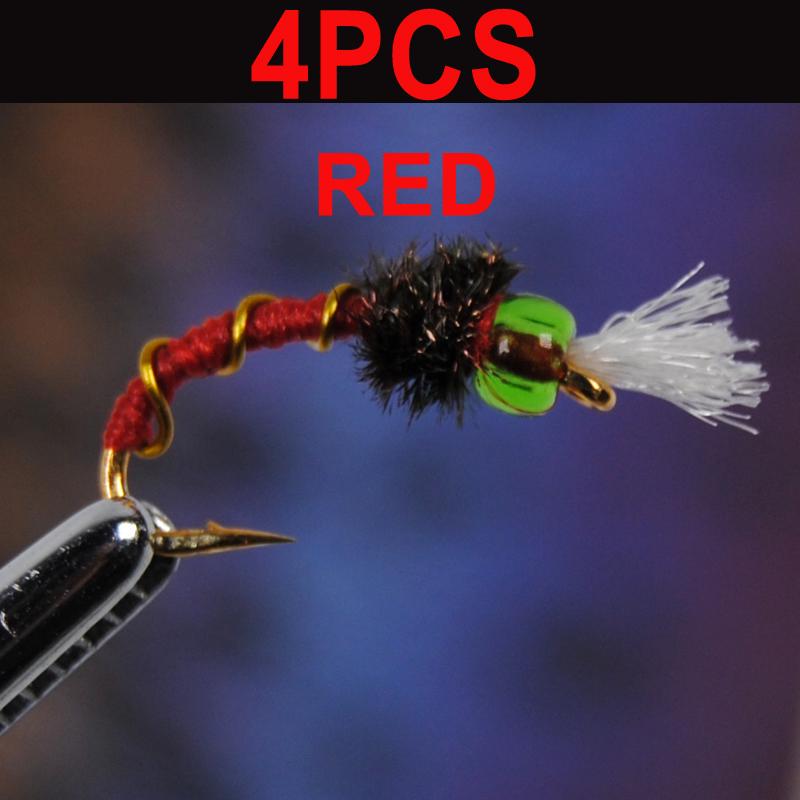 4PCS Beadhead Nymph Chironomids Emergers Midge Fly Fishing Bait Trout Bluegill Carp