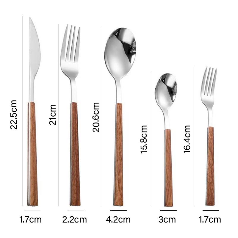 16/24/30Pcs Stainless Steel Imitation Wooden Handle Cutlery Set of Spoons and Forks Tea Spoon Western Tableware Fork DCS074