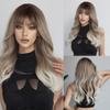 Long Platinum Wave Synthetic Wig for White Women Ombre Brown Light Blonde Wigs With Bangs Daily Cosplay High Temperature