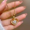 ZAKOL 2 Pieces Hot Sale Titanium Steel Zircon Inlaid Heart Pendant Necklace Exquisite Couple Necklace Fashion Zircon Gift