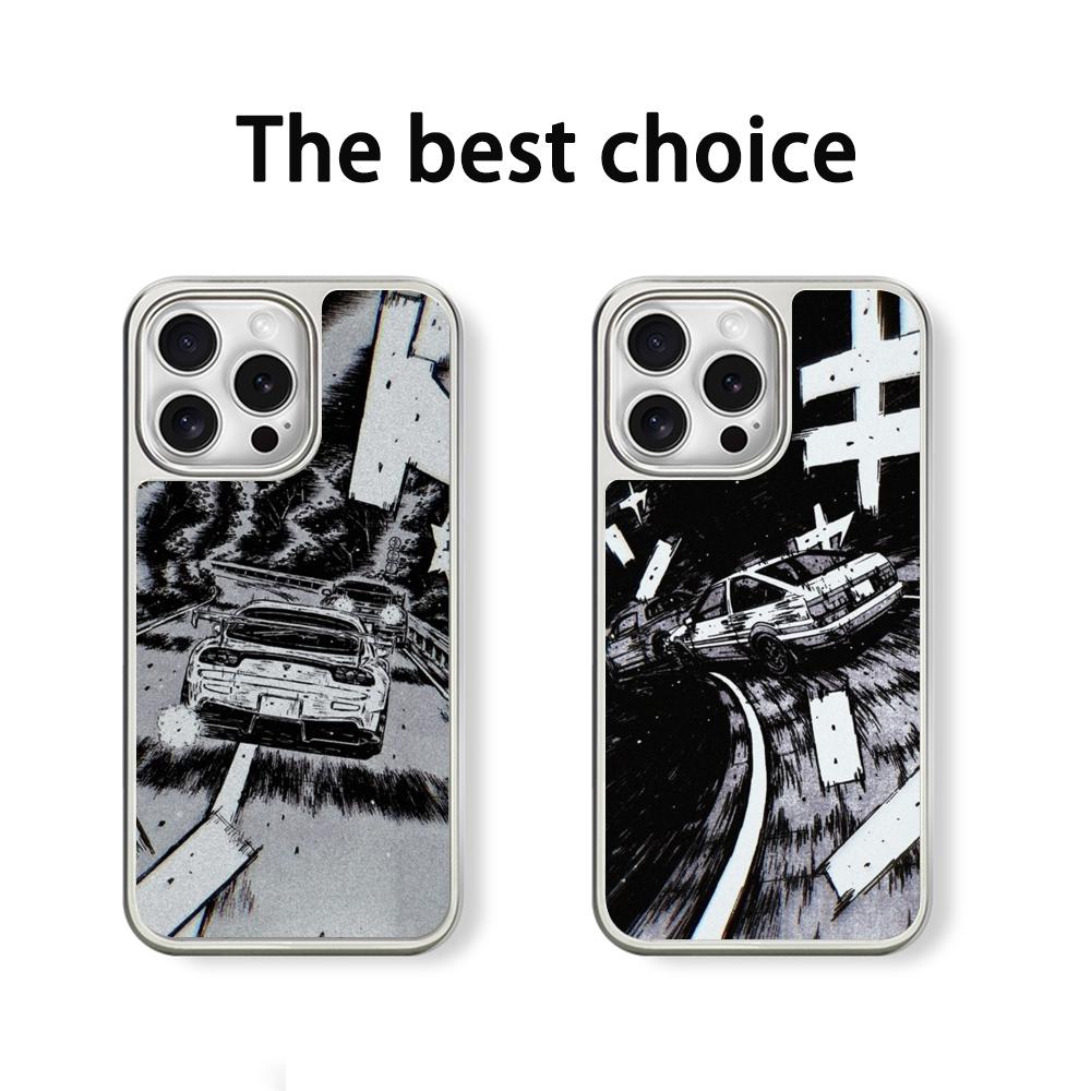 Чехол для телефона спортивный автомобиль из аниме Initial D Racing для iPhone 16 15 14 13 12 11 Pro Max Защитный чехол из овчины с серебристым краем