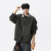 Mens Washed Vintage Workwear Jacket Cotton Plaid Shirt Collar Casual Outerwear Loose Fit