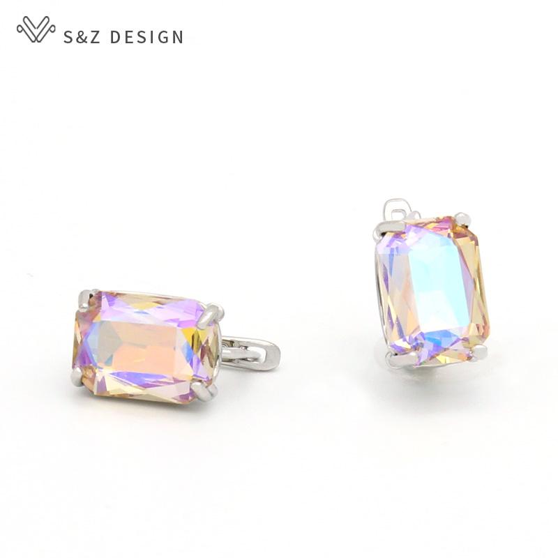 Fashion Colorful Rectangular Crystal Drop Earrings For Women Wedding Jewelry Rose Gold Color Eardrop