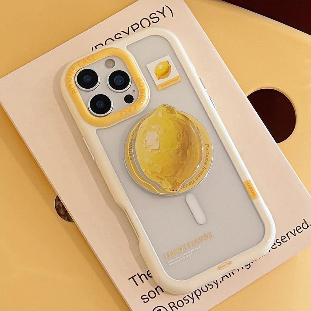 Summer Yellow Lemon Magnetic Stent Applicable To IPhone16ProMax Apple 15 Mobile Phone Case Acrylic