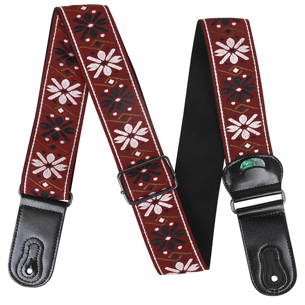 Cotton Guitar Straps with Pick Pocket National Style Guitar Strap Adjustable Shoulder Strap Belt Guitar Accessories