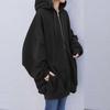 Women Autumn Hooded Drawstring Sweatshirt Coat Long Sleeve Pockets Zipper Placket Mid Length Solid Color Hoodie Outwear