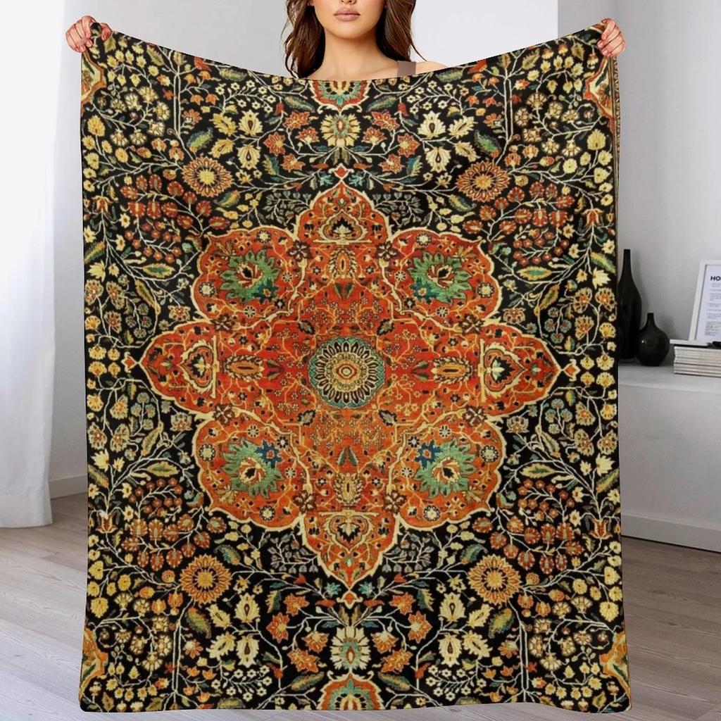 Antique Persian Mohtashem Kashan Rug Print Throw Blanket Stylish Couch Blanket for Home Living Room