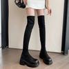 Black Suede Stretch Boots Women's Winter 2025 New Thick-soled Thick Heel Knee Boots Thin Boots Socks Boots Long Boots