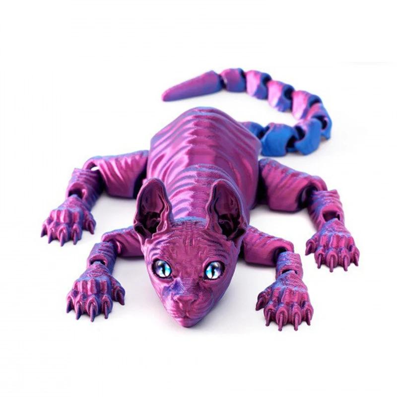 3D-печатная игрушка-кошка сфинкс Животные Игрушка Реалистичная бесшерстная фигурка Сочлененная кошка Игрушка-антистресс Настольные украшения Игрушка для снятия стресса