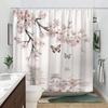 1pc Sakura Shower Curtain, Pale Pink Petals, Butterflies and Water Reflections, a Tranquil Spring Scene, Machine Washable