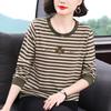 Women's Spring and Autumn T-shirts Loose Long-sleeved Bottoming Shirts 2 New Large Size Striped Round Neck Tops Trend