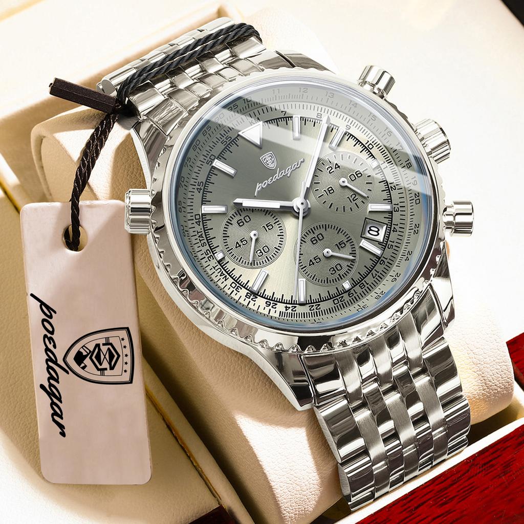POEDAGAR Casual Man Clock Chronograph Date Waterproof Luminous Quartz Watches Stainless Steel Fashion Wristwatch Reloj