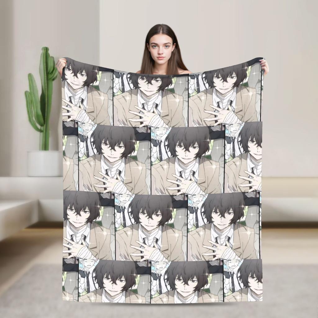 Dazai Bungo Stray Dogs Blanket Flannel Printed Multifunction Super Warm Throw Blanket for Home Travel Quilt