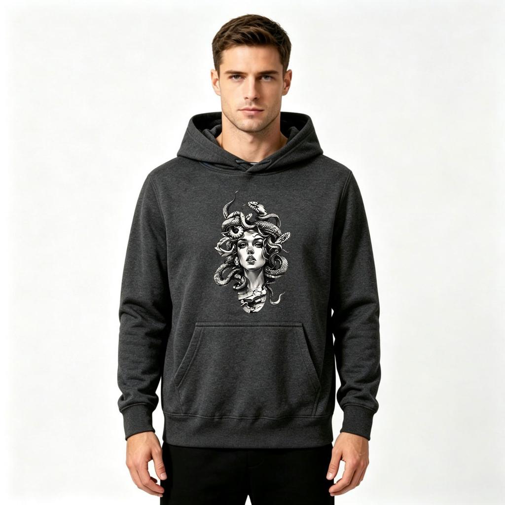 Men's Medusa Snake Print Pullover Hoodie Casual Long Sleeve Sweatshirt