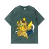 275 GSM Washed T-shirts 100% Cotton Pokemon V25 Pikachu Leo Print Unisex Heavy Cotton T Shirt
