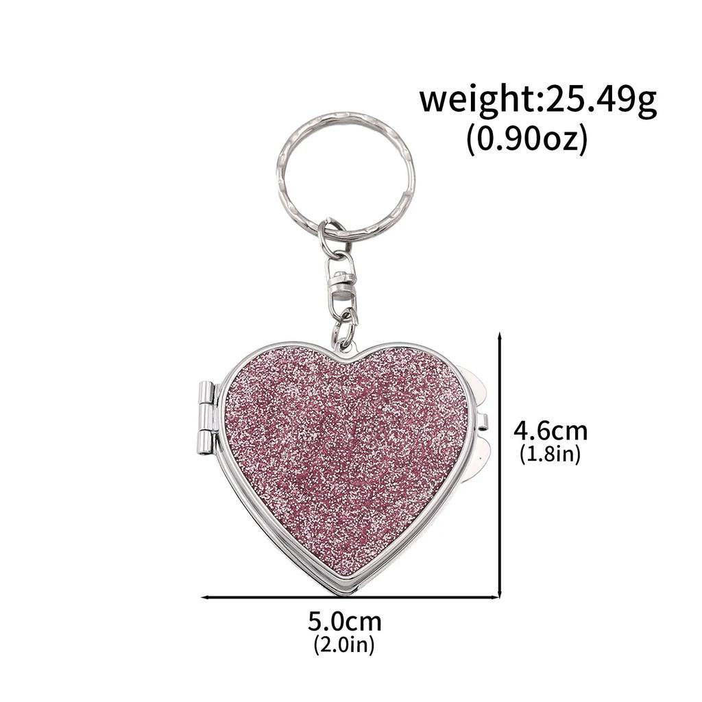 Makeup Mirror Folding Mirror Key Chain Makeup Mirror Keychain Metal with Key Ring Portable Love Shape Cosmetic Tool