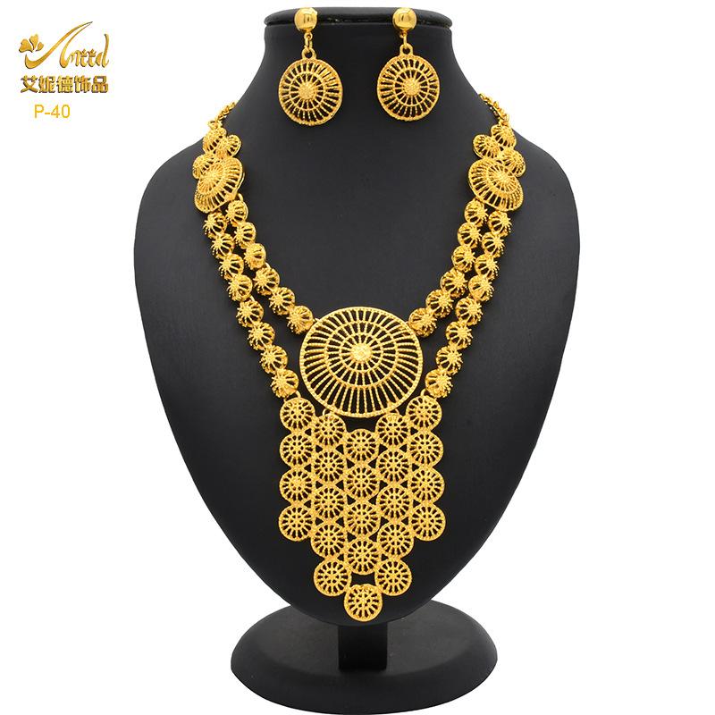 Middle East Dubai Bridal Pendant Necklace Earrings African Women's Wedding Jewelry Two-piece Set