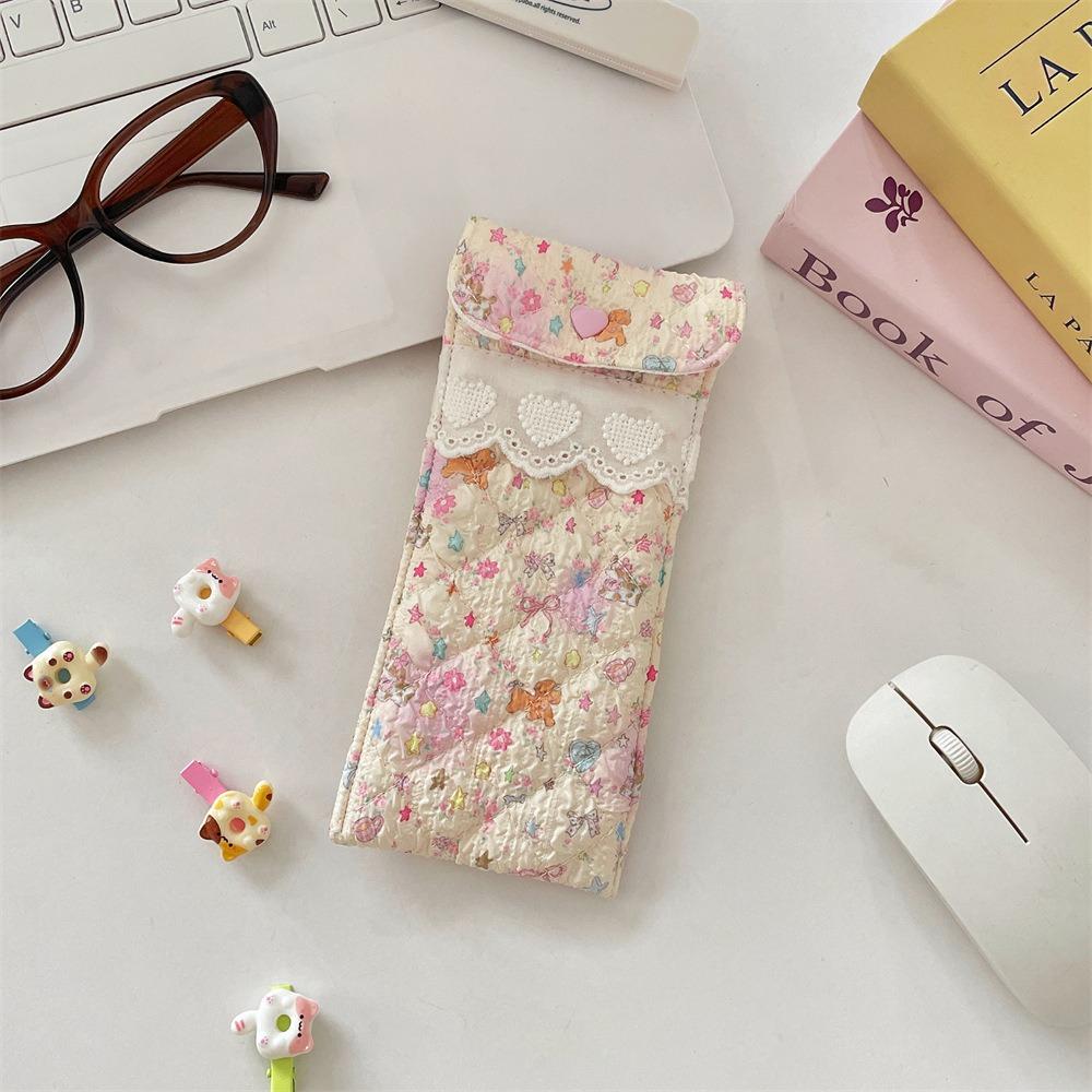 Sweet Cotton Glasses Storage Bag Lace Heart Lovely Eyeglasses Case Lightweight Lipstick Bag  Girls