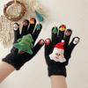 1 Pair Christmas Knitted Gloves Men Women Winter Warm Thick Plush Gloves with Xmas Charm Outdoor Cycling Cold Weather Thermal Full Finger Gloves
