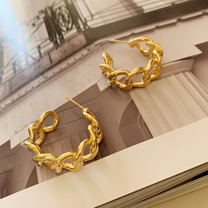 Модные полые серьги-кольца с цепочкой, темпераментные простые круглые серьги, ювелирные изделия, металлические геометрические модные серьги