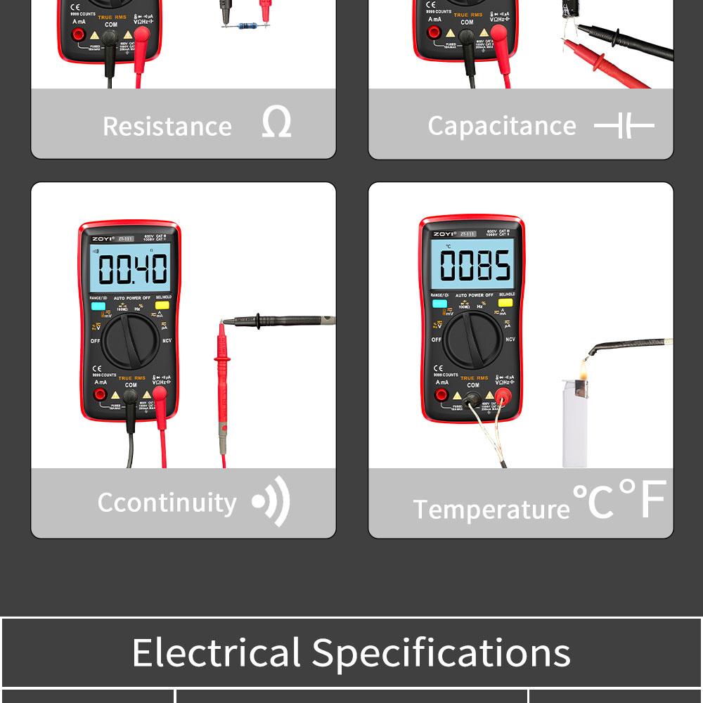 ZOYI ZT111 4-Digit High-Precision Auto-Ranging Digital Multimeter with Overload Protection for Appliance Repair-NCV