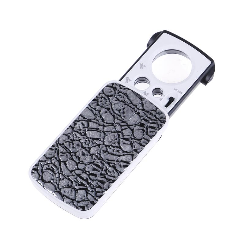 30X 60X 90X Карманная Лупа Ювелирная Стеклянная Лупа Петля Светодиодные Фонари