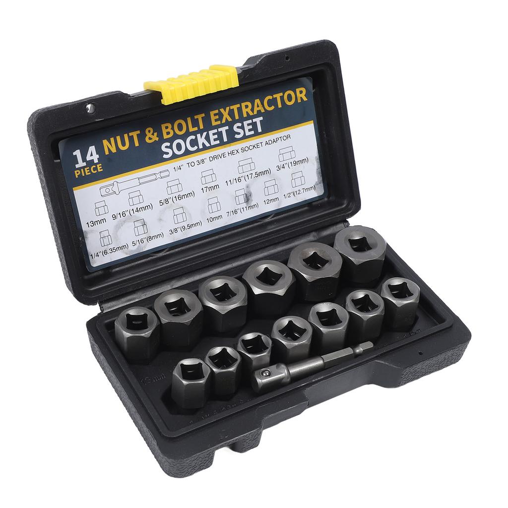 14PCS Bolt Nuts Extractor Socket Set Chrome Molybdenum Steel Stripped Lug Nut Remover for Removing