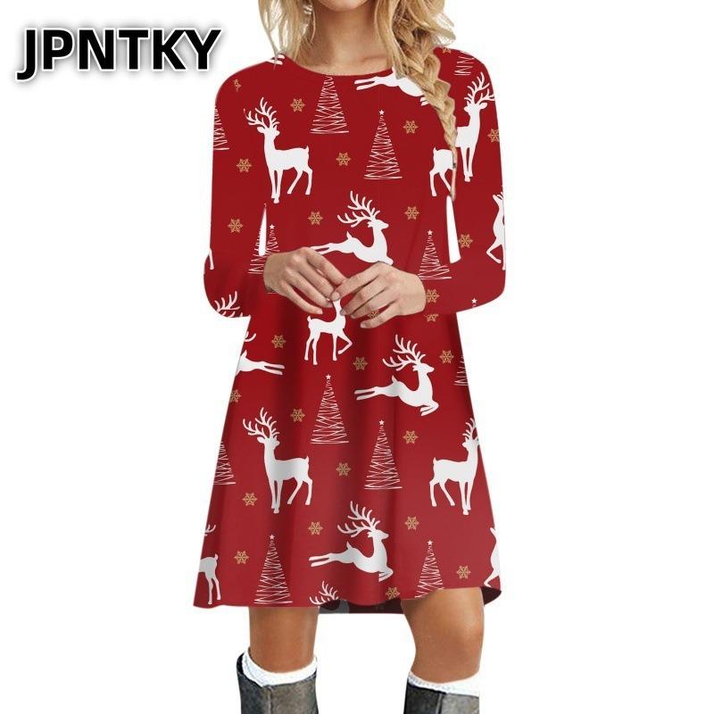 JPNTKY Модные повседневные платья с длинным рукавом и круглым вырезом, Осень-Зима