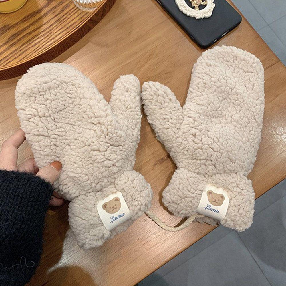Students Gloves Warm Winter Soft Plush Double Layer Winter Gloves All Fingers Bear Hair Mittens