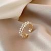 Elegant Double Row Micro-Inlaid Pearl Ring - Light Luxury Niche Design