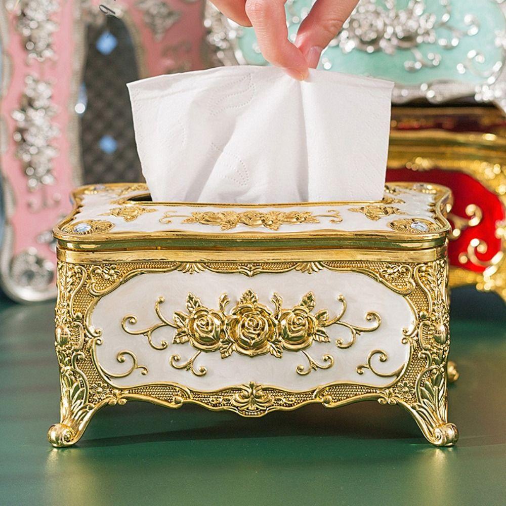 Light Luxury Tissue Box Holder Rose Pattern Tissue Dispenser Napkin Holder Restaurants