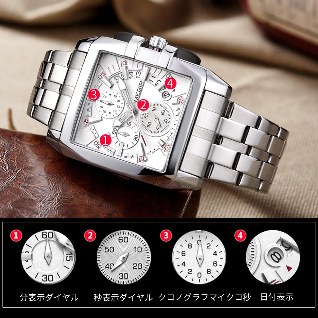 RORIOS Quartz Popular Chronograph Date Display Waterproof Analog Stopwatch Business Multifunctional Square Casual Commuting Watch Watch for Man Black