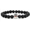 Geometric Lava Rock Beaded Bracelet With Micro Set Zircon Skull Design For Men Women Gift